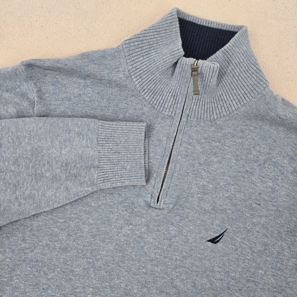 Nautica Mens Large Blue Quarter Zip Pullover Sweater S9320T Preppy Coastal